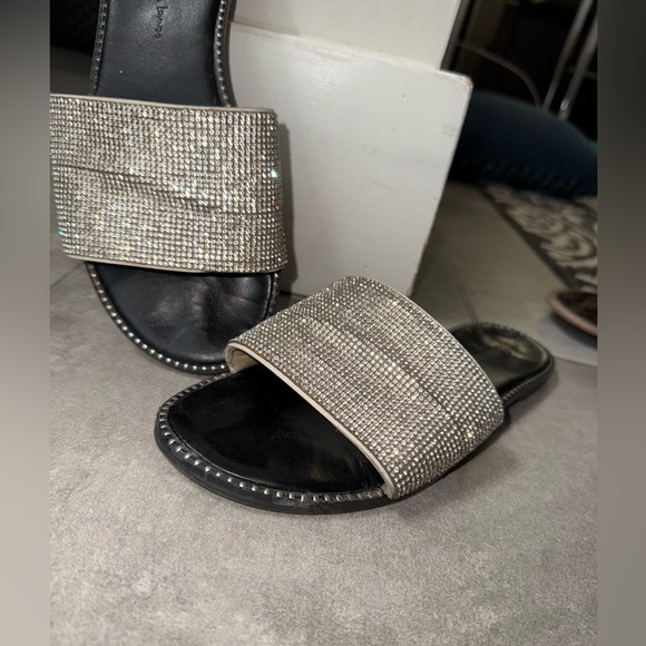 Sparkling Rhinestone Flat Slide Sandals Silver/black 6.5 - Picture 8 of 10